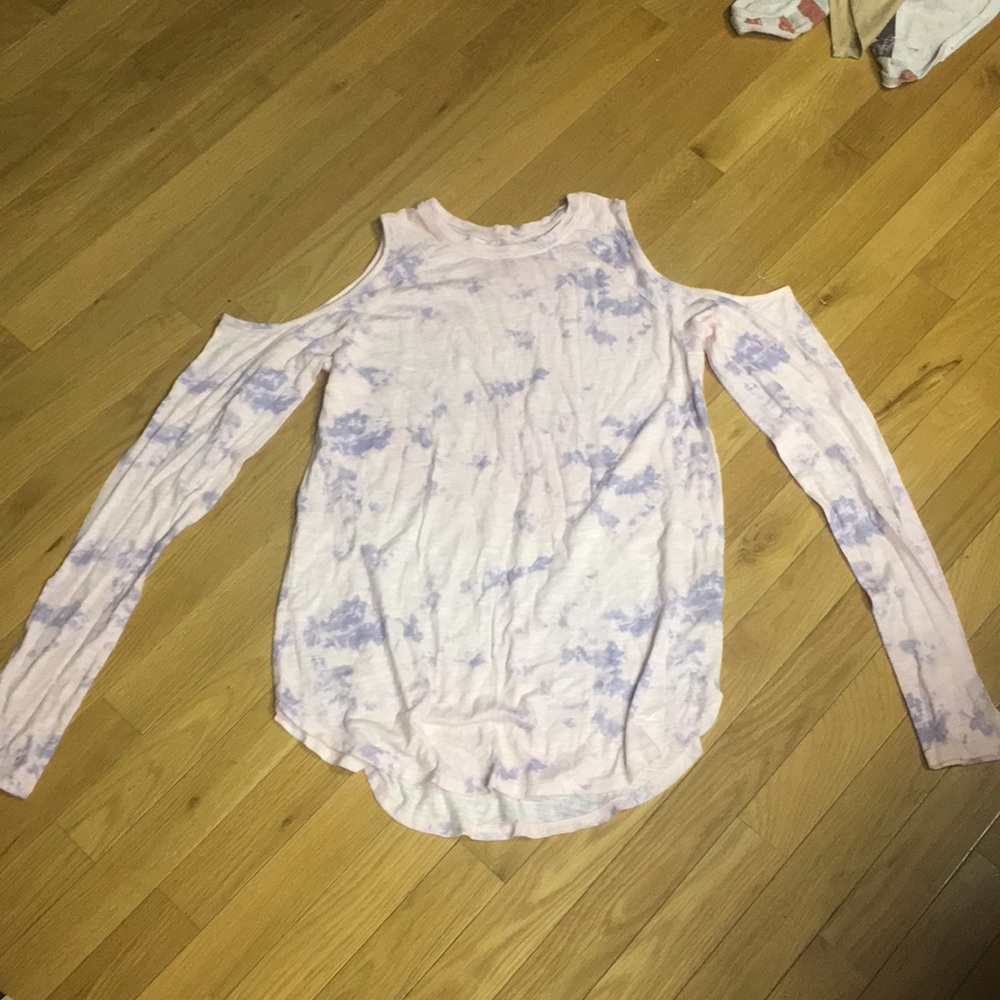 Pink and blue off the shoulder shirt